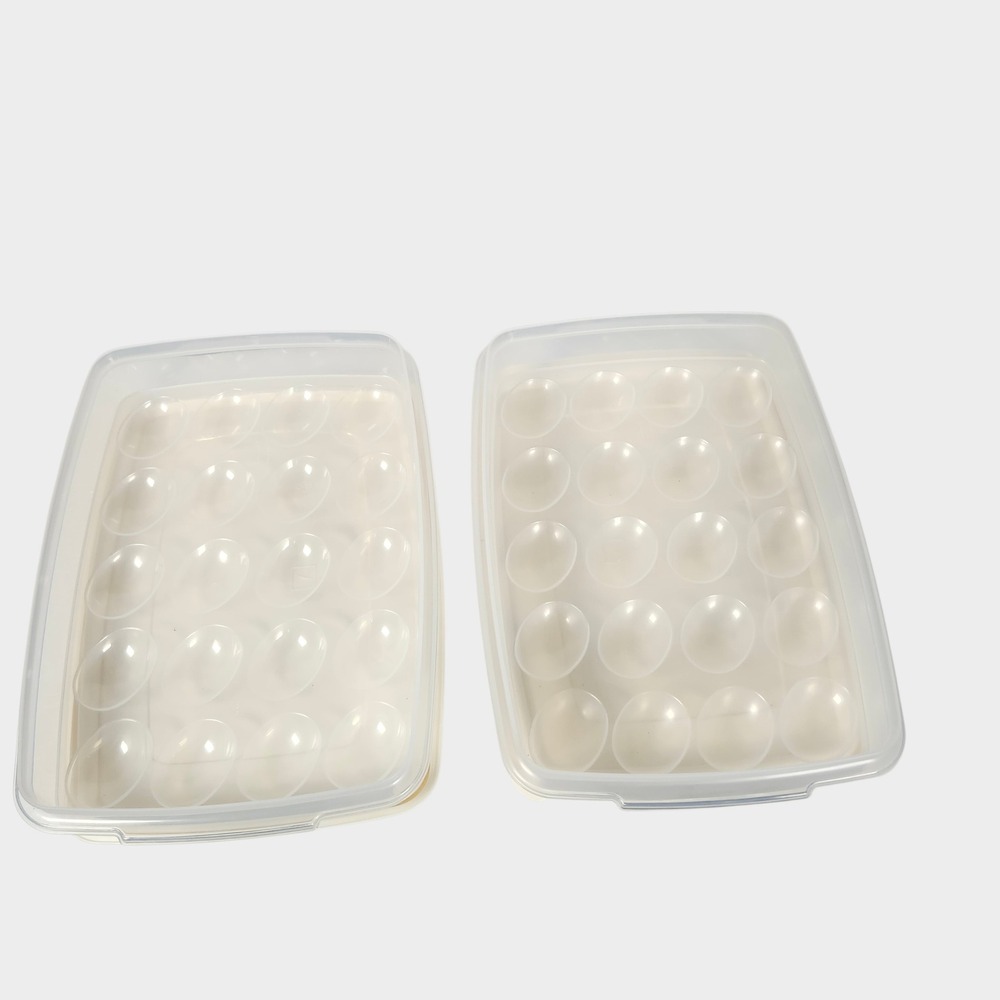 Rubbermaid Servin Saver Deviled Egg Carrier Set of 2 Vintage Almond Clear Lid 7